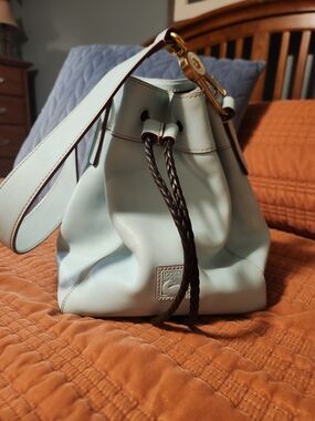 Dooney & Bourke Light Blue Leather Drawstring Bucket Bag